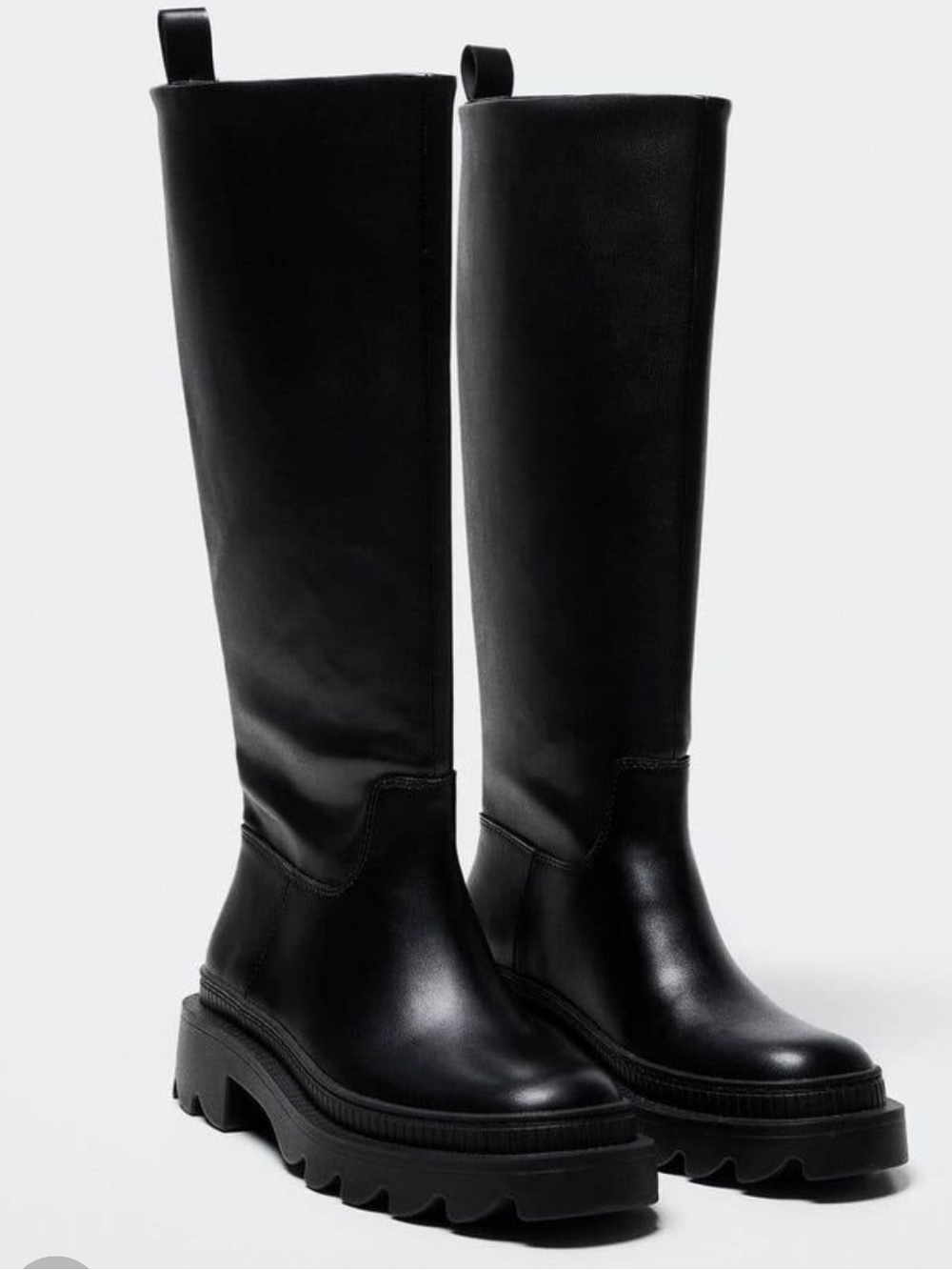 MANGO High Track Sole Knee High Boots Black lug Sole Size 7.5 EU 38